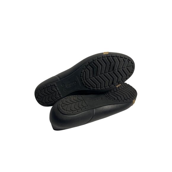 Crocs Womens Black Ballet Flats Gold Stripe Slip-On Shoes Size 9 Cap Toe Comfort - Picture 7 of 7